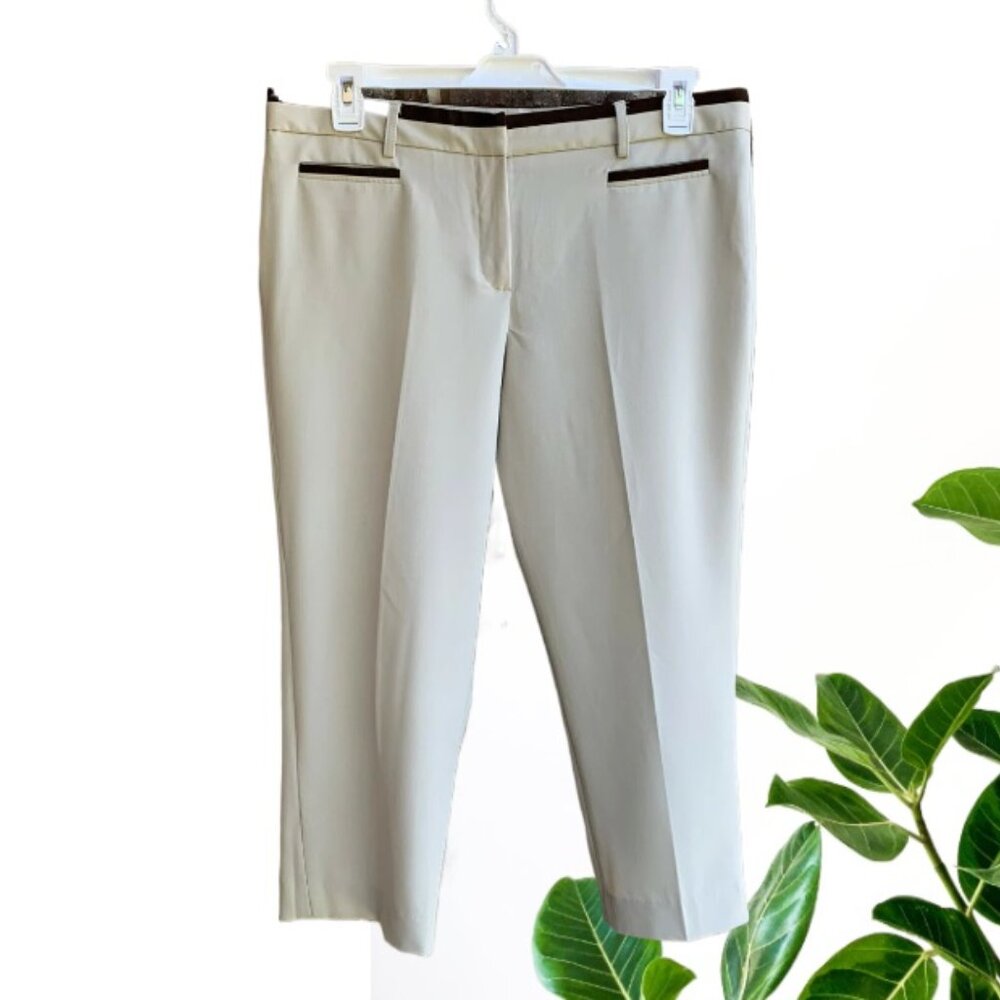 New Directions Women's Mid Rise Cropped Capri Dress Pants Light Beige Size 14